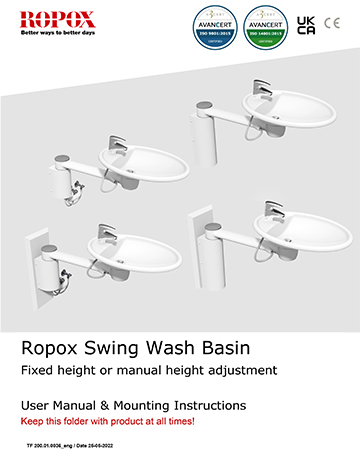 Ropox user & mounting manual - Swing Washbasin Fixed height or manual height adjustment 